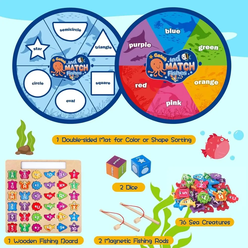 Wooden Magnetic Fishing Game – ABC & Numbers Learning Toy for Kids 3+